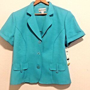 NWT Danny & Nicole Short Sleeve Blazer Top Turquoise Career Office Women 14 $70